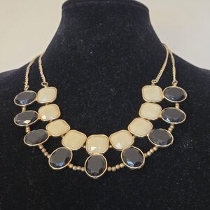 Gold-Tone Black and Cream Statement Necklace
